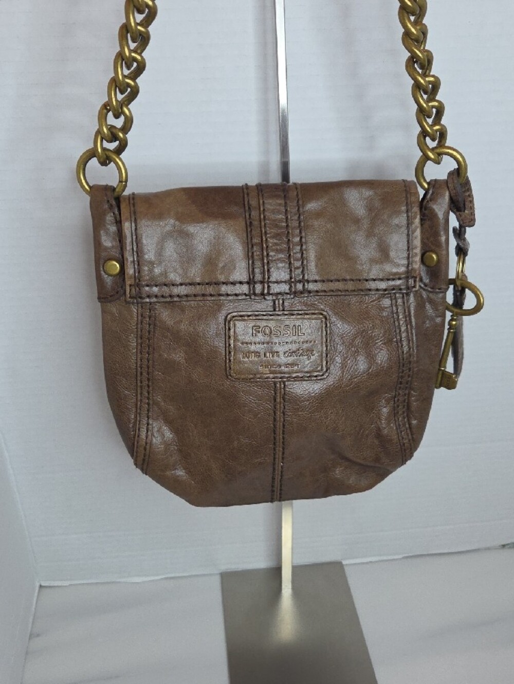 Vintage Fossil Brown Leather Shoulder Bag - Picture 8 of 11